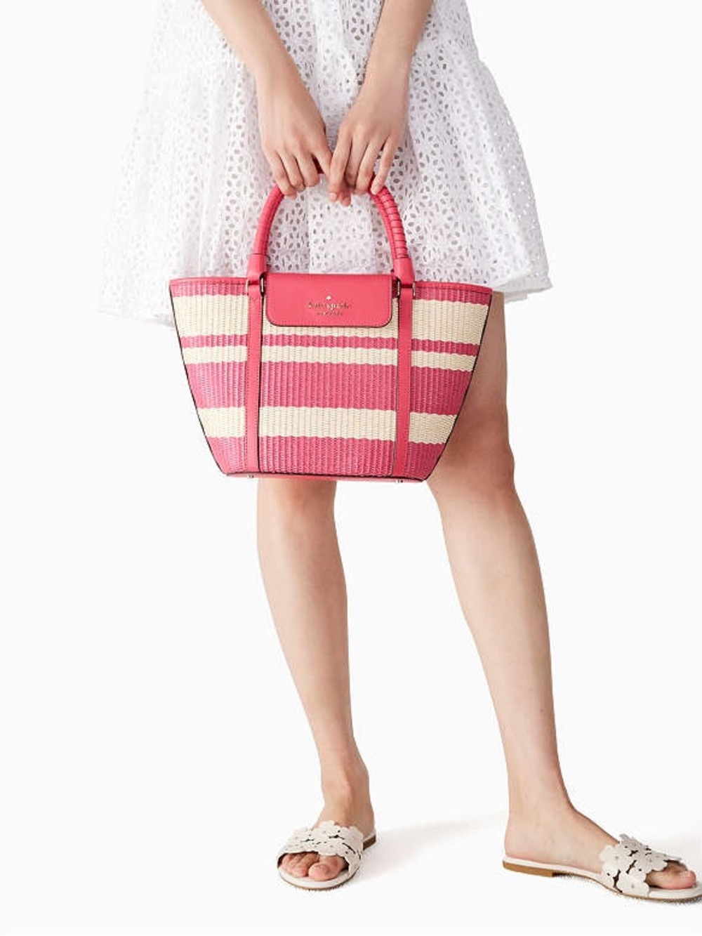 Kate Spade Medium Cruise Striped Pink & Cream Summer Tote Bag — EUC
